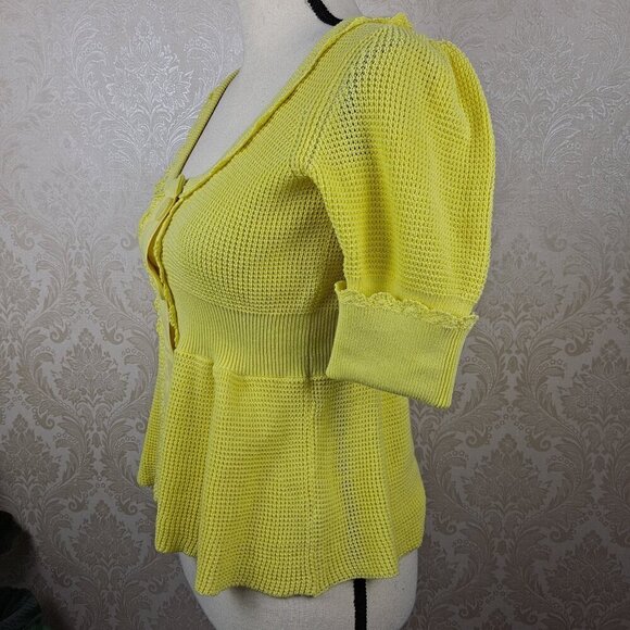 Anthropologie Knitted & Knotted Size Small Yellow Button Front Peplum Top NWOT - Picture 7 of 16